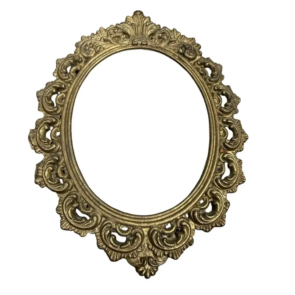 Vintage Ornate Brass Oval Picture Frame 2.75x3.75 Wall Hanging NO GLASS / BACKER